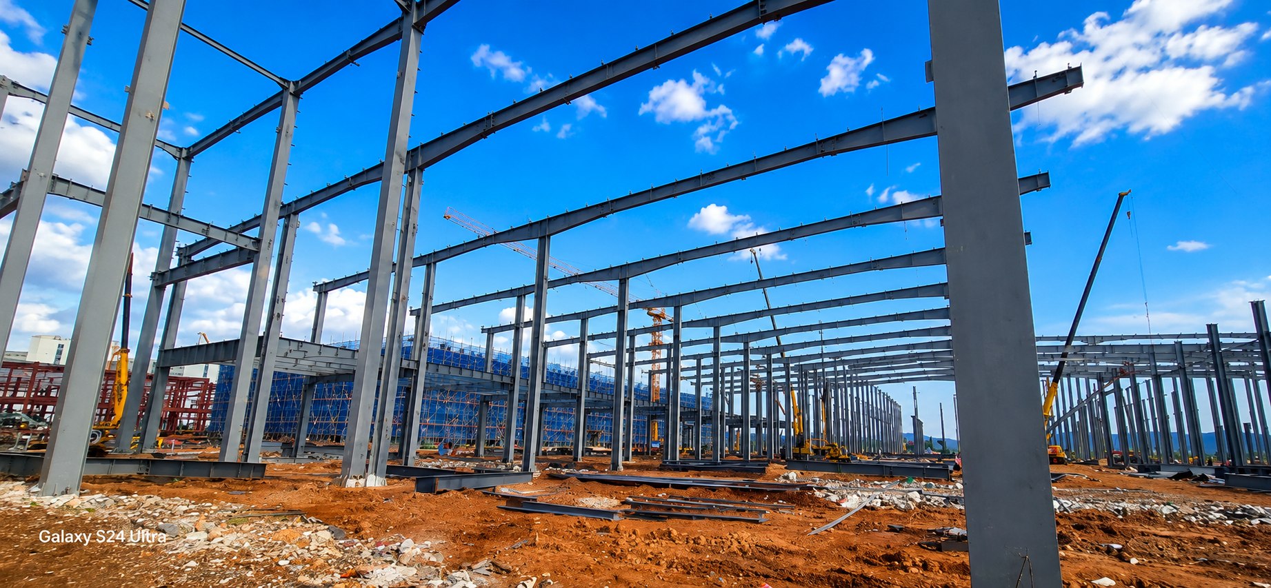 Large steel structure frame project under installation
